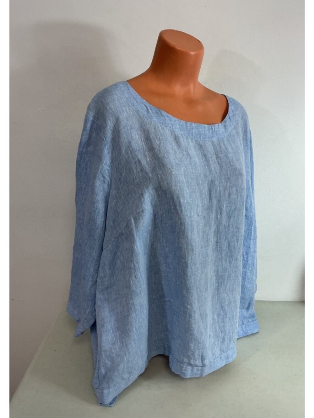 Blue Linen Shirt Tunic Made in Germany Womens 2X